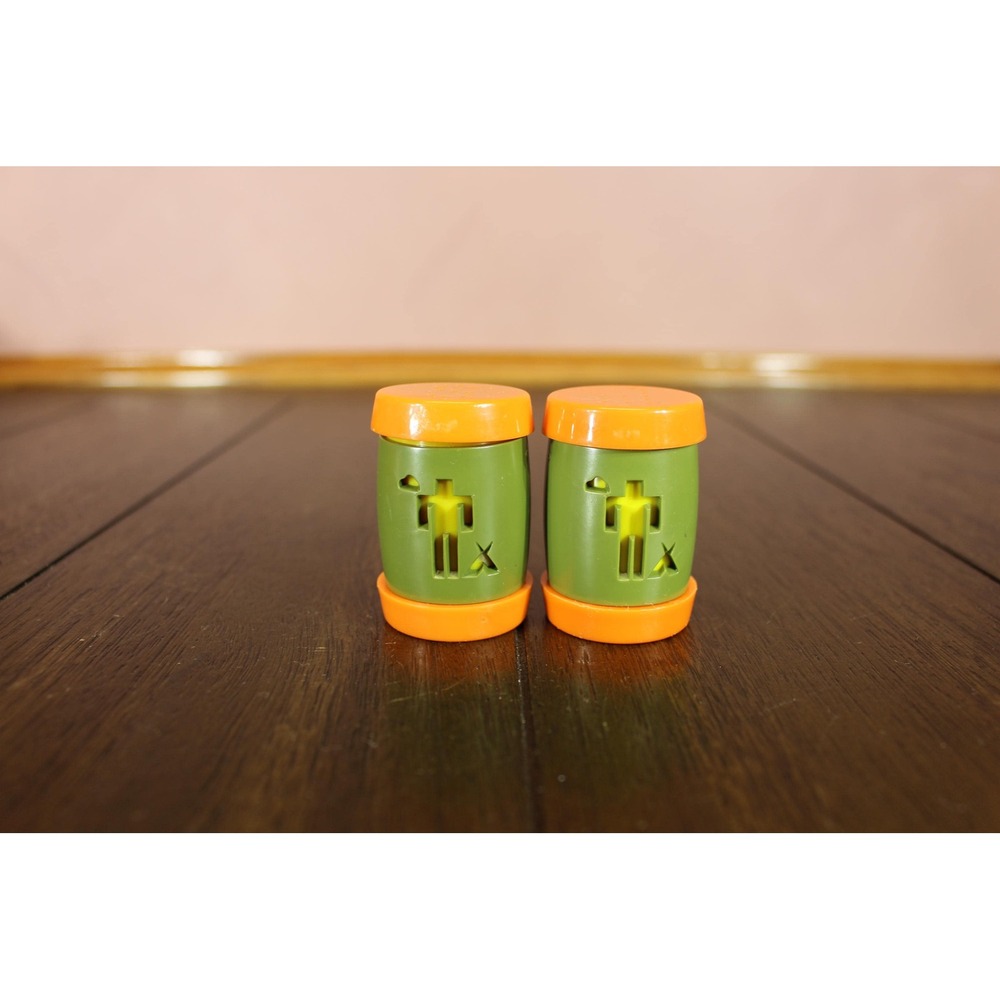 Saint Labre Indian School Salt and Pepper Shakers Orange Green Plastic Unused